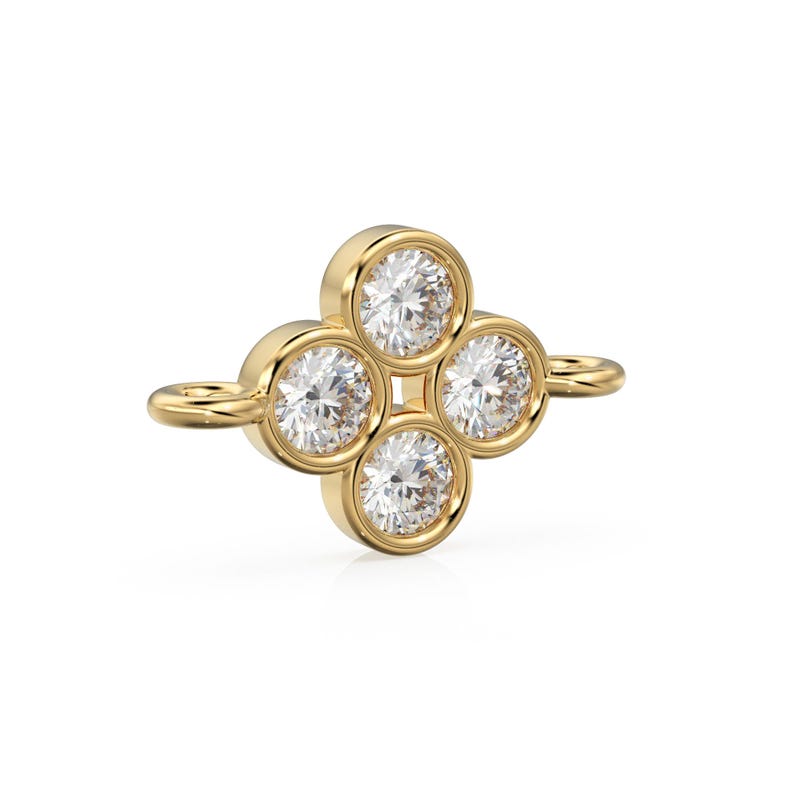 Diamond Clover 18k Solid Gold Connector / Four Stone Cluster Spacer ...