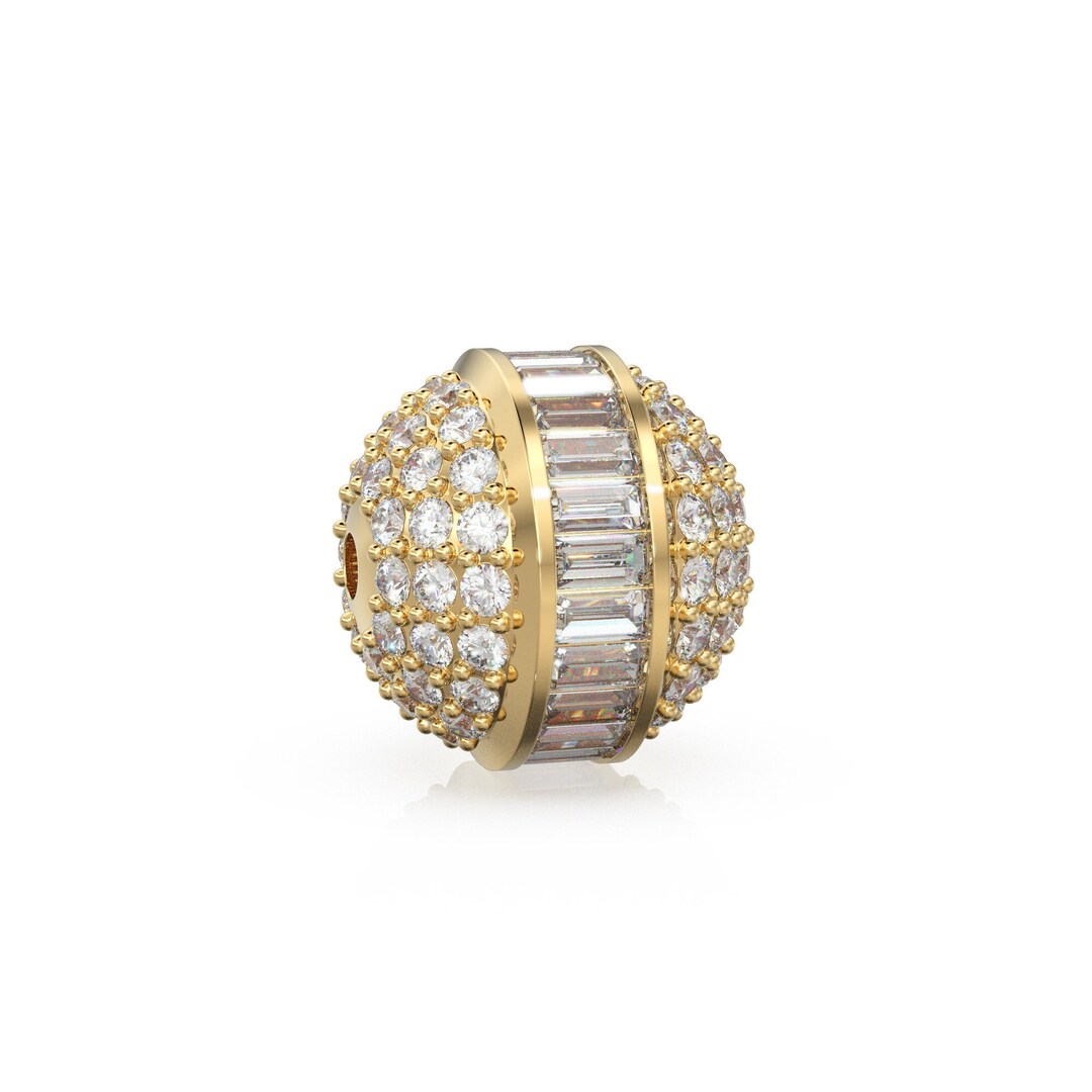 Natural Baguette Diamond 14k 18k Solid Gold Beads / Pave Diamond 