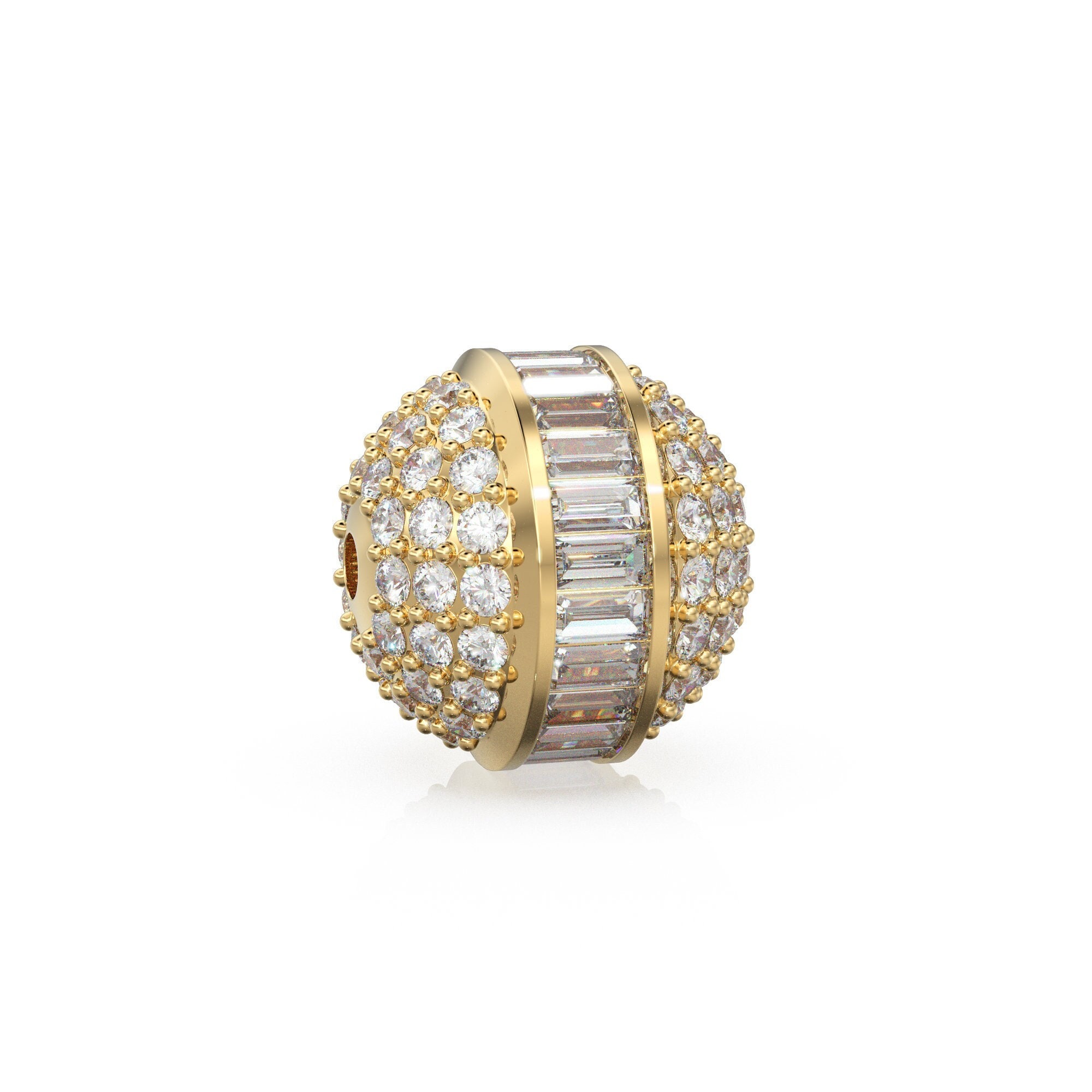 Natural Baguette Diamond 14k 18k Solid Gold Beads / Pave