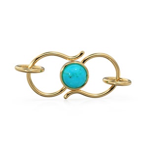 10mmx18mm 18k Solid Gold S Hook Clasp With 5.5mm Sleeping Beauty Blue Turquoise Bezel