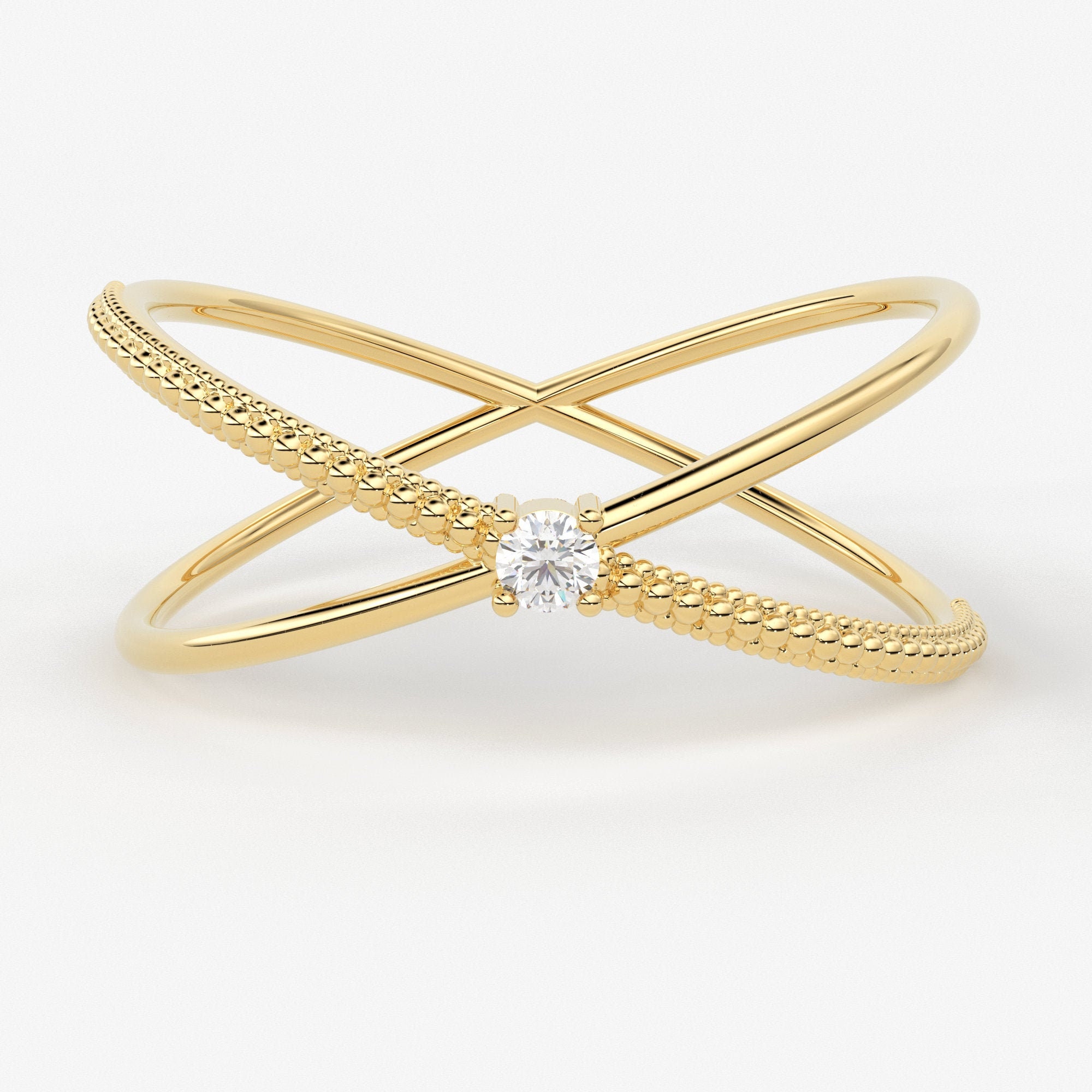 Diamond Ring / 14k Gold Criss Cross Diamond Ring / Diamond Etsy