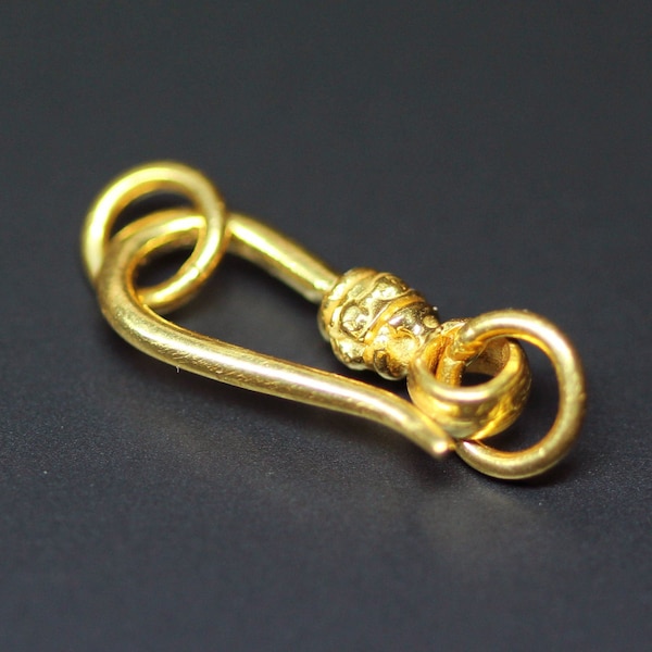 Cierre de gancho tribal de oro macizo de 18 k, hecho a mano, estilo antiguo, 11 mm x 5 mm, potenciador de oro de 14 k