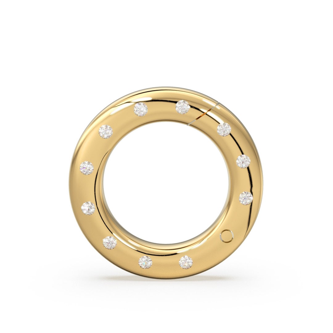 Charm Holder 14K Solid Gold / Real Diamond Connector / Clicker Round