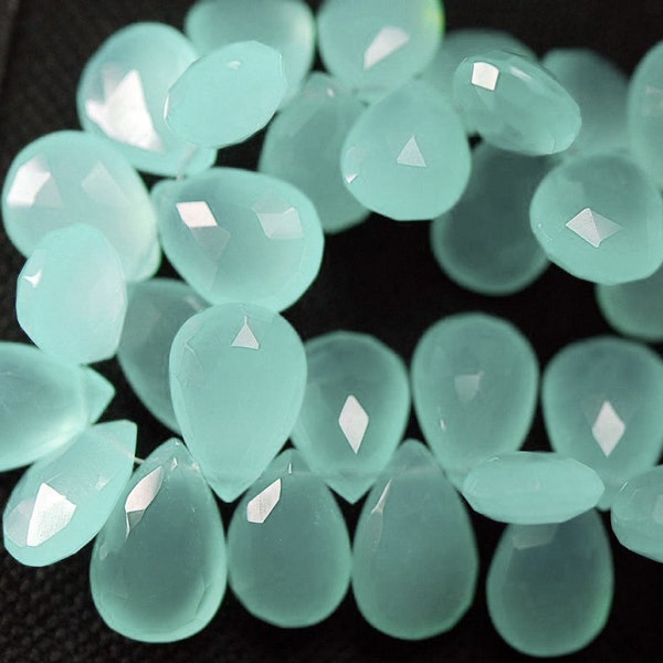 Natural Aqua Chalcedony Faceted Pear Drops Briolette Matching Pair 30pc 12x10mm