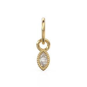 Milgrain Marquise Diamond Charm Pendant / 14k 18k Solid Gold Pendant / Petite Diamond Charm / Sale