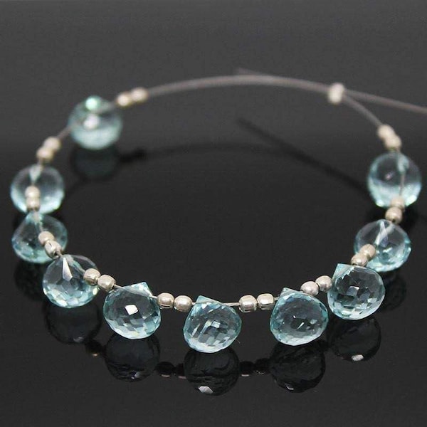 Aquamarine Blue Quartz Micro Faceted Onion Drop Gemstone Loose Beads 7mm