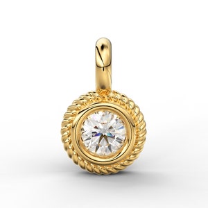 Tiny Brilliant Round Diamond Solid Gold Charm Pendant / 18k February Birthstone / Anniversary Gift for her / Solitaire Diamond Necklace