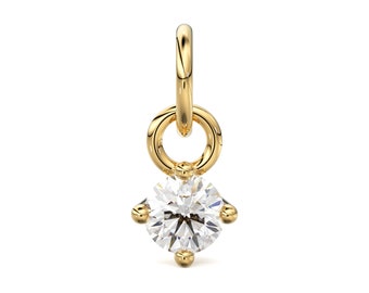 Tiny Round Solitaire Diamond 14k 18k Solid Gold Charm Pendant Jewelry Finding / Diamond Charm / Diamond Pendant