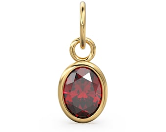 Real Red Garnet Oval Solid Gold Charm / Natural Red Gemstone Handmade Gold Pendant / 1pc 14k Solid Yellow Gold Jewelry Making Findings
