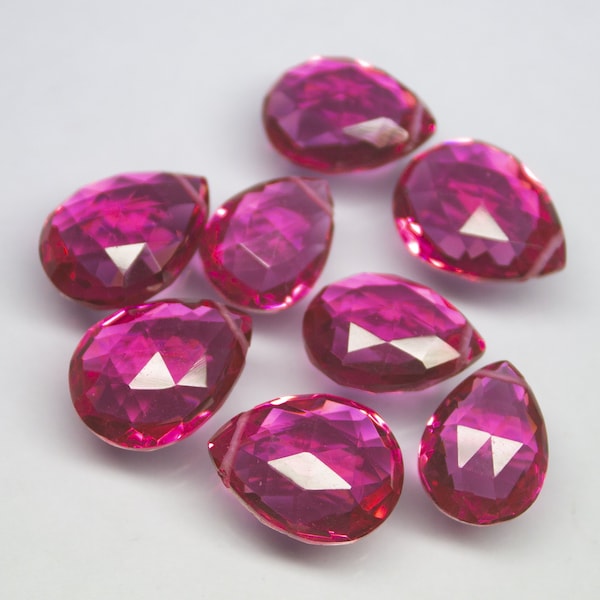 10pc Rubellite Pink Quartz Faceted Pear Drops Briolette Shape Beads Strand, Quartz Beads 17x12mm