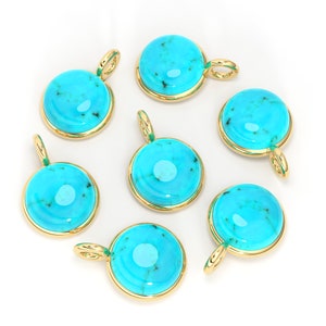 5.50mm 14k Yellow Solid Gold  Sleeping Beauty Turquoise Charm Pendant Bezel Jewelry Finding