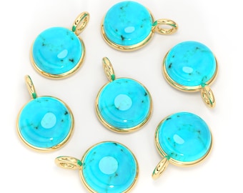 5.50mm 14k Yellow Solid Gold  Sleeping Beauty Turquoise Charm Pendant Bezel Jewelry Finding