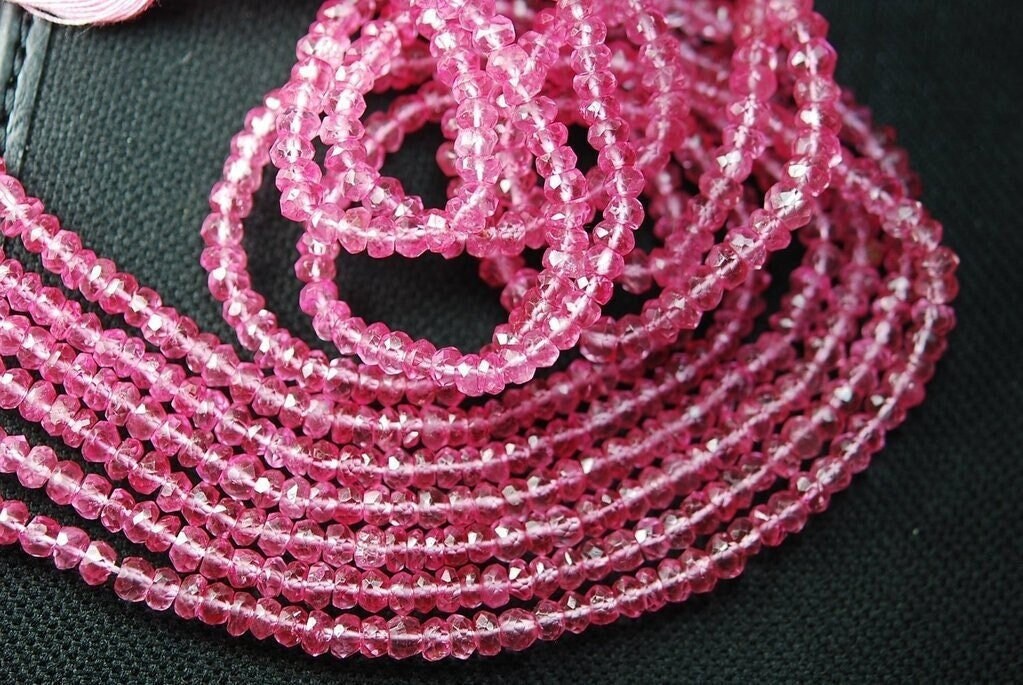 3 strengen superfijne kwaliteit Pink Mystic Topaz gefacetteerde rondelles Grootte 3,5 mm 14 inch streng St. Patrick's Day