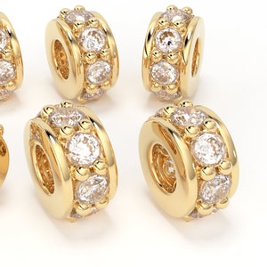 Ouro amarelo sólido 18k 5 mm 0,10CT diamante eternidade rondelle roda contas dia de são patrício