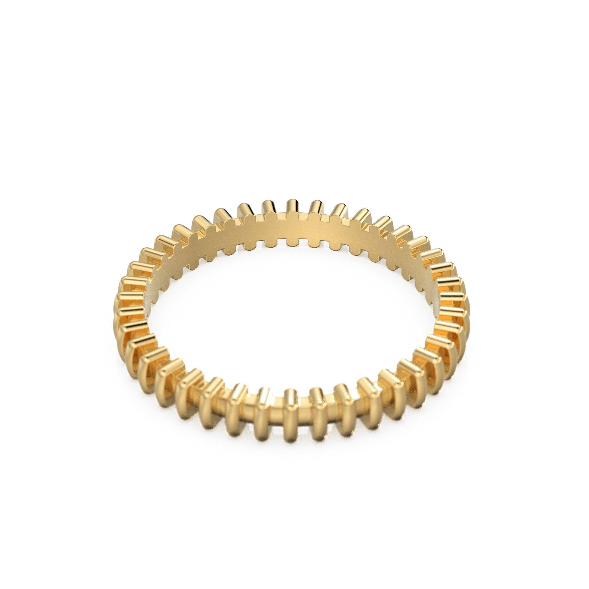 Notched Ridges Solid Gold Rectangular Ridges Notched Band Ring - Wedding Promise ...