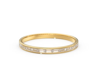 14K Gold Baguette Diamond Band / 2.0MM Thin Channel Set Diamond Ring / Half Eternity Stackable Ring / Diamond Wedding Ring / Minimalist Ring