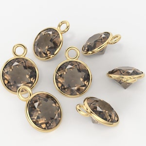 Smoky Quartz Charms 14k Solid Yellow Gold 4,5,6mm Natural Brown Smoky Quartz Charm Pendant St Patricks Day