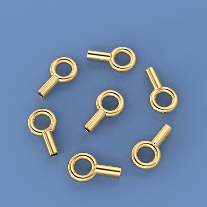 Stringading Ring 14k Solid Yellow Gold Crimp Cap End Stringing Finding With 0.9mm Holes ...