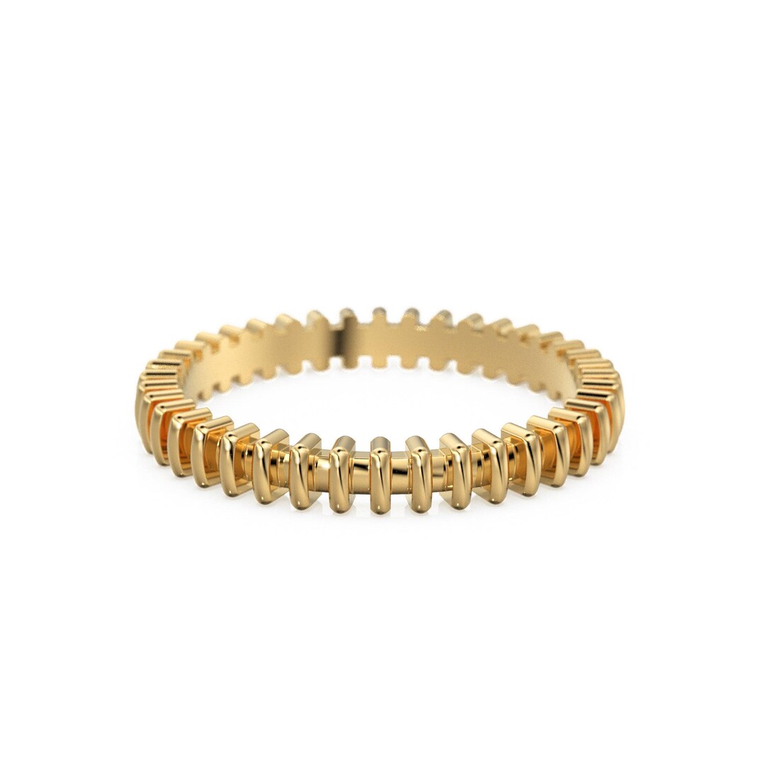 Notched Ridges Solid Gold Rectangular Ridges Notched Band Ring - Wedding Promise ...