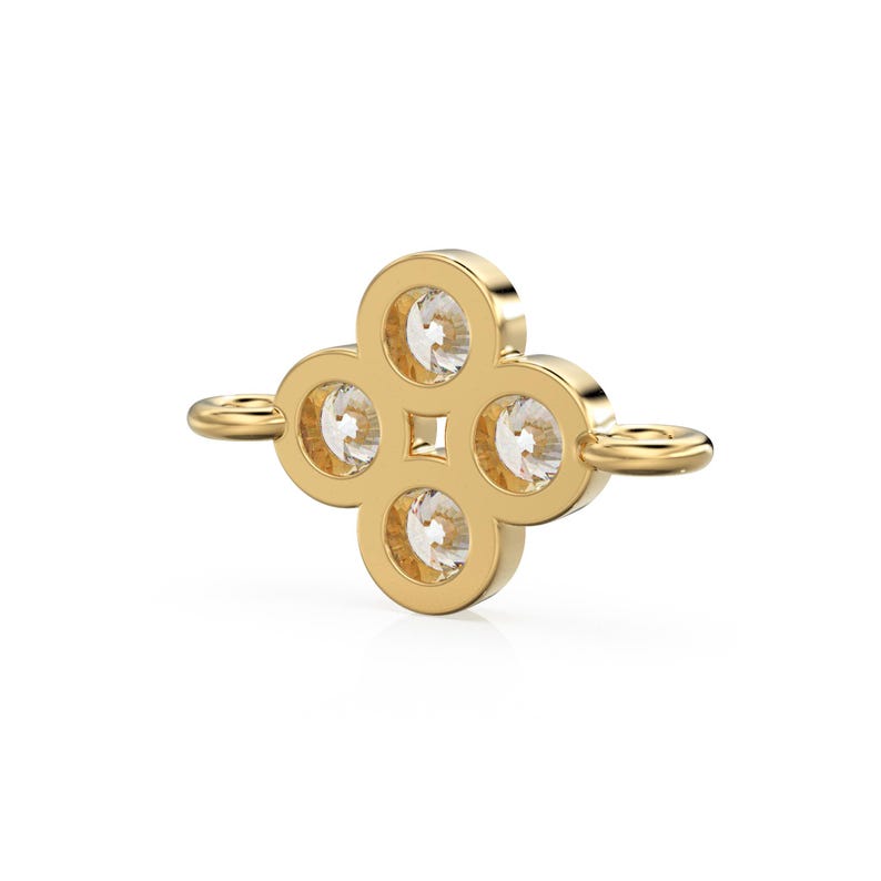 Diamond Clover 18k Solid Gold Connector / Four Stone Cluster Spacer ...
