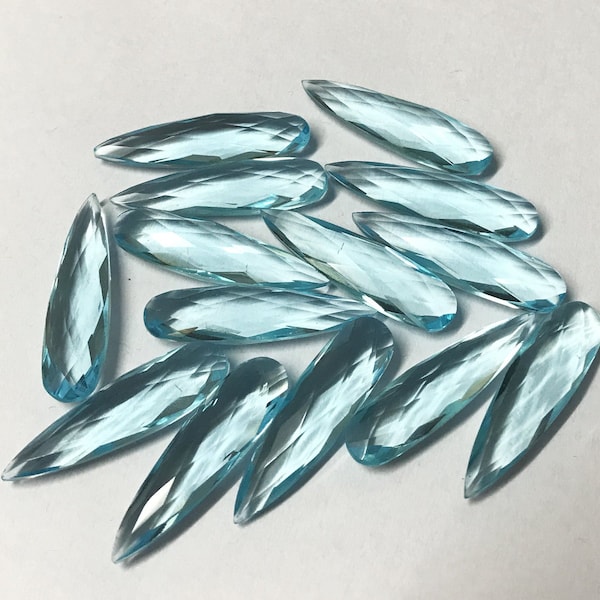 Sky Blue Topaz Hydro Quartz Pear Long Drops Briolette Loose Beads 2pc One pair 30x8mm