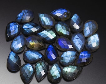 12mm Matched Pair, 20 Beads, Faceted Pear Shape Briolettes Blue Flash Labradorite