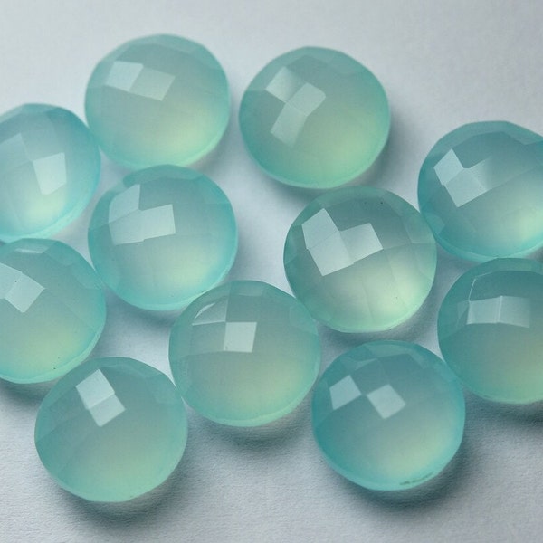 Aqua Blue Chalcedony Faceted Coins Shape Briolette's Size 12mm Matched Pair