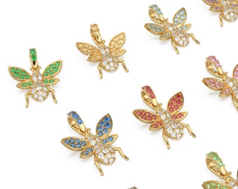 Natural Diamond Flying Insect Charm, Bug 18k Solid Gold Charm, Leaf Cutter Bees Gold Charm, Hornet Charm Pendant, Charms Necklace, Beetle