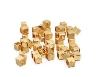 2.3mm 14k & 18K Solid Gold Square Beads Supported Charm. Gold Charm Findings Part, Bead Cap Part 14k 18K Gold, Bead Caps Spacers End Cap DIY