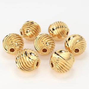 Cuentas espaciadoras redondas en capas con diseño tribal antiguo de oro macizo de 18 k, 6 mm, 8 mm y 10 mm