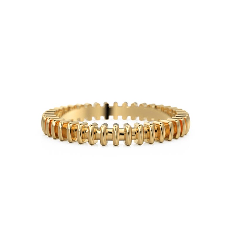Notched Ridges Solid Gold Rectangular Ridges Notched Band Ring - Wedding Promise ...