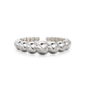Beaded Open Cuff Ring - Stackable Lab Diamond Band - Flush-Set Everyday Anniversary Solid Gold Gift