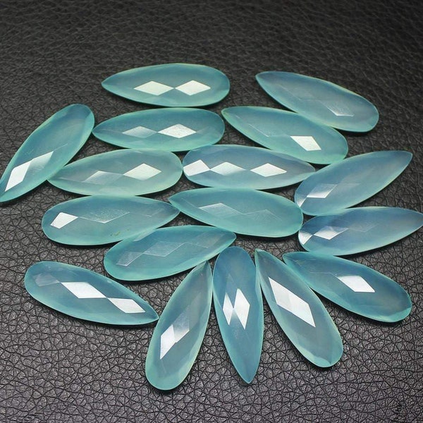 Aqua Chalcedony Faceted Long Pear Drop Briolette Gemstone Pair Beads 16pcs  35mm