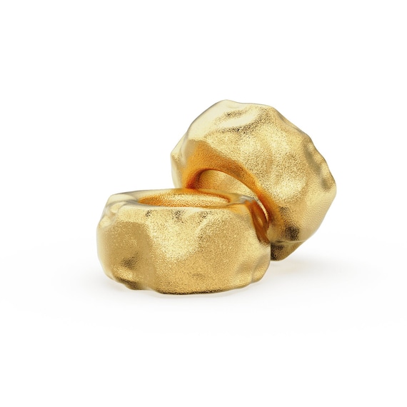 Textured Uneven 18k Solid Yellow Gold Spacer Beads / Jewelry Making Handmade Supplies / 14k Gold Findings