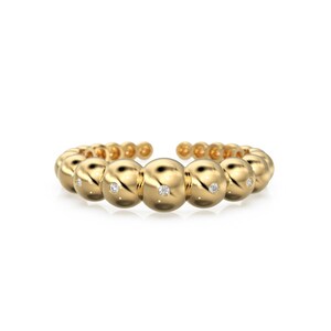 Beaded Open Cuff Ring - Stackable Lab Diamond Band - Flush-Set Everyday Anniversary Solid Gold Gift