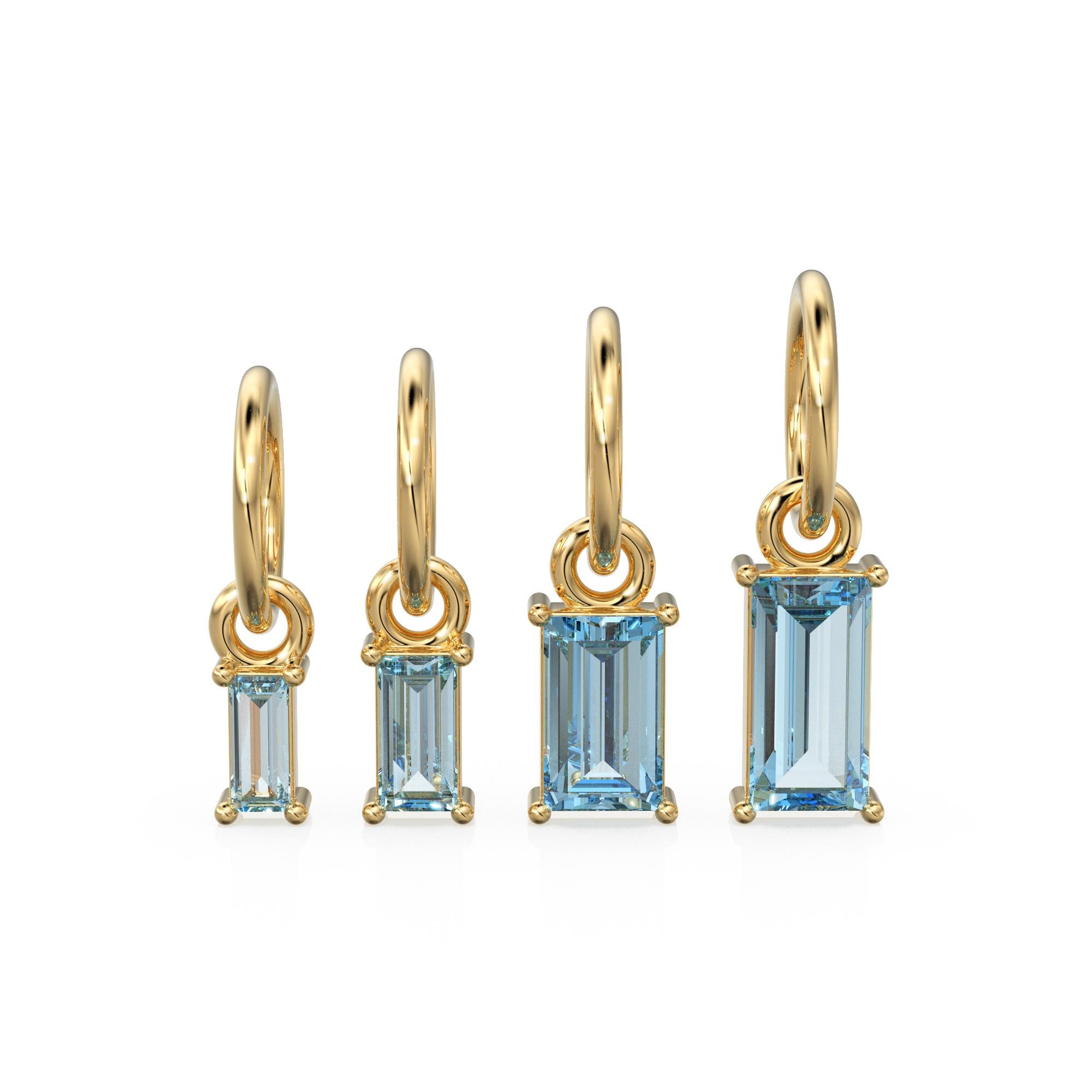 小さなバゲットアクアマリンチャームペンダント / 14k 18k ソリッド