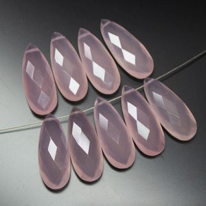 Rose Chalcedony Faceted Pear Drop Briolette Gemstone Pair Loose Bead 14pcs 25mm St Patricks Day