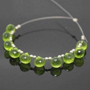 Peridot Green Quartz Micro Faceted Onion Briolette Drop Gemstone Beads 10pc 7mm