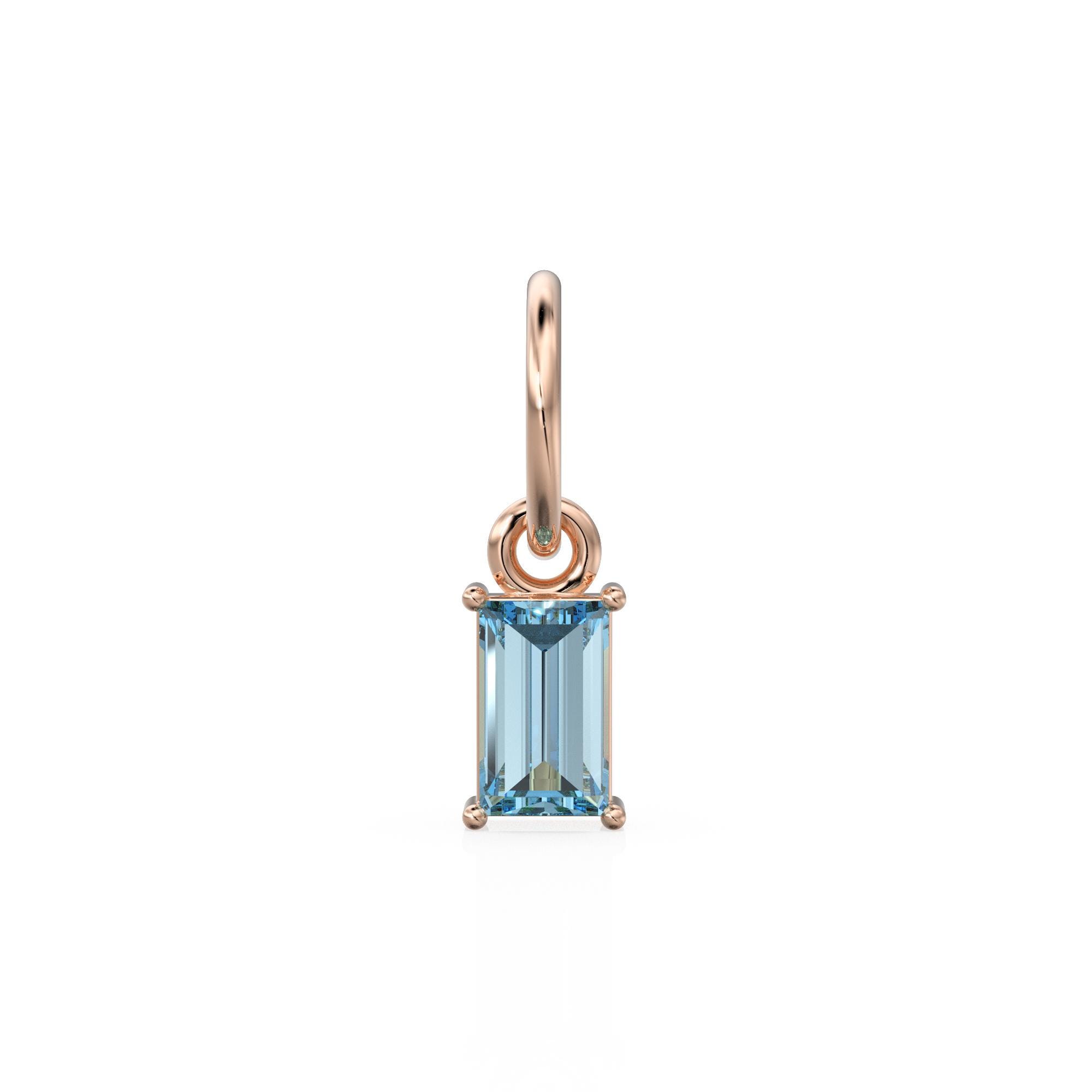 小さなバゲットアクアマリンチャームペンダント / 14k 18k ソリッド
