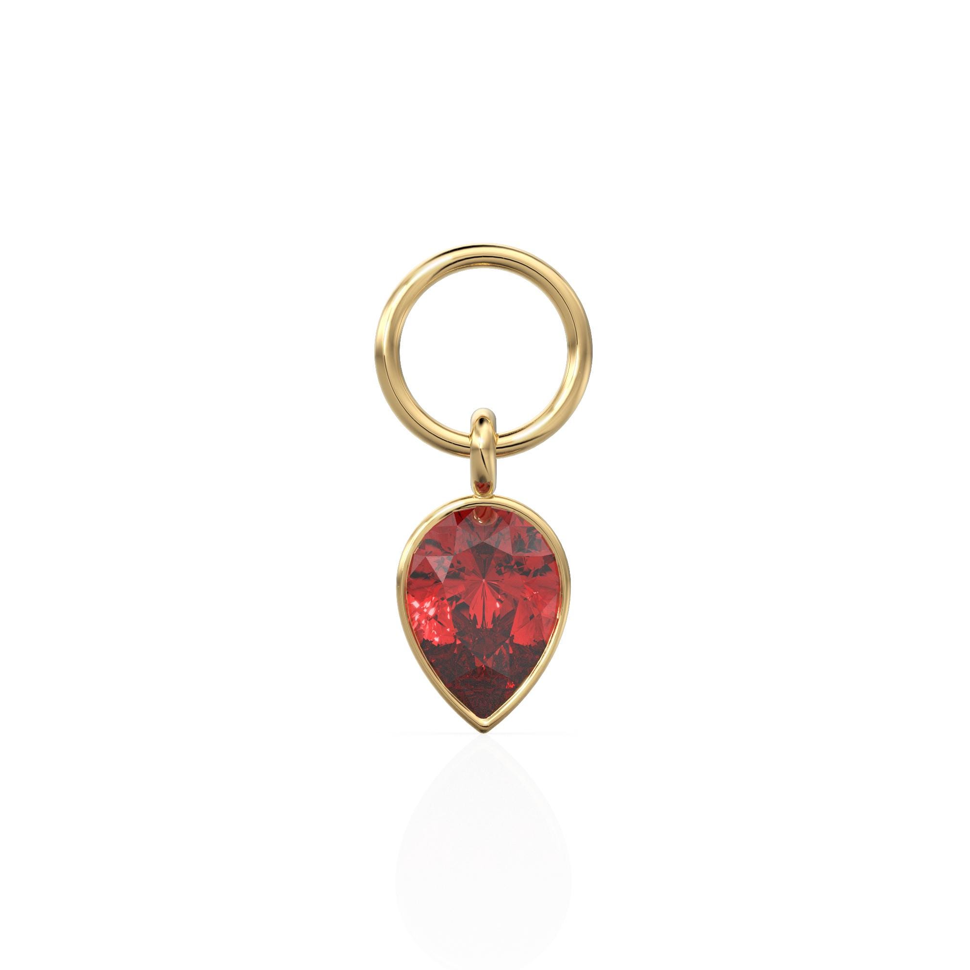 Pendentif Breloque Poire Rubis Naturel - Or Massif 18 Carats - Fait Main Inde