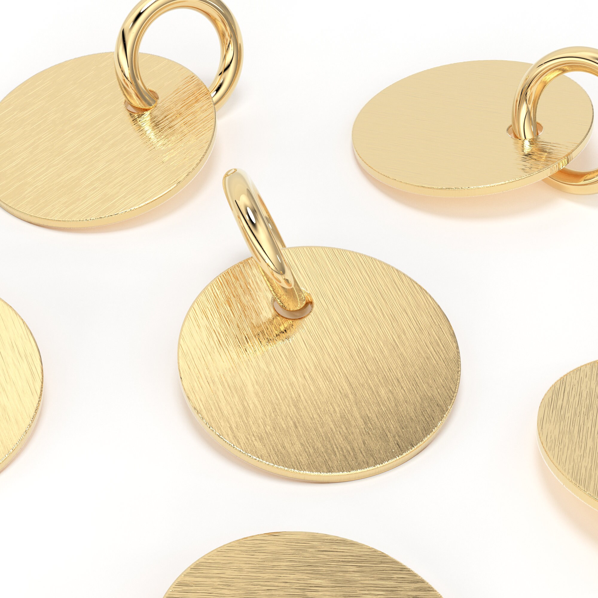 18k Solid Gold 7mm Brushed Finish Disc Charm Pendant Finding