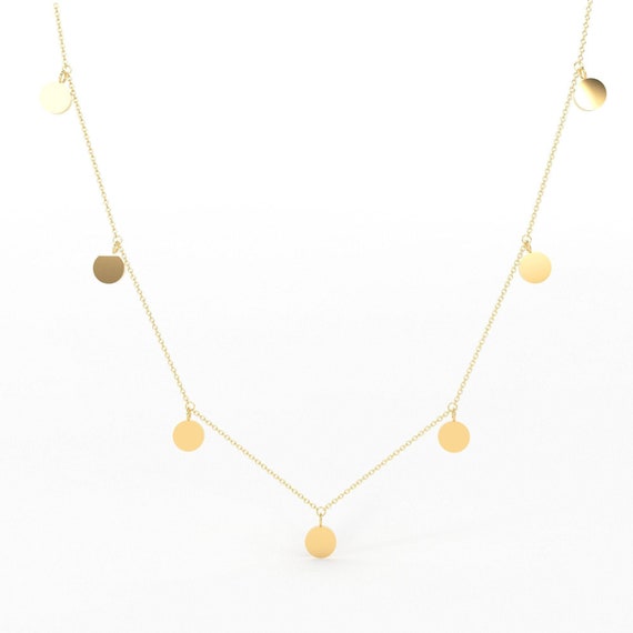 14k Solid Gold Choker Necklace / Coin Charm Choker / Gold Disc Etsy
