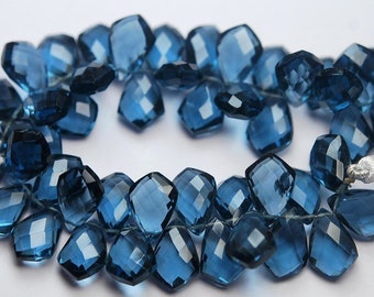14 cuentas sueltas de cuarzo topacio azul Londres facetadas con forma de escudo de cometa, 14 x 10 mm