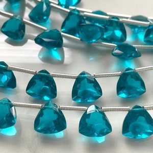 6 Matched Pairs Strand Peacock Blue Hydro Quartz Faceted Trillion Shape Briolettes Size 8mm St Patricks Day