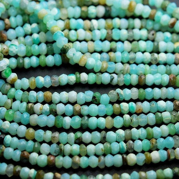 5 STRAND MAX / Natural / Peruvian / Blue / Opal / Faceted / Rondelle / Loose / Gemstone / Beads / Strand