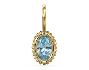 Aquamarine Oval Cut Solid Gold Charm / Blue Gemstone Handmade 18k Gold Pendant / 14k Gold March Birthstone Jewelry Making Findings Gift Her
