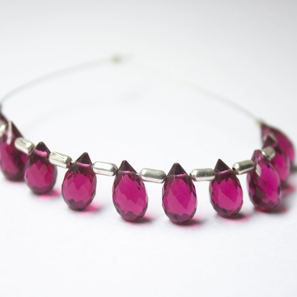 Pink Rubellite Quartz Micro Faceted Teardrop Briolette Gemstone Beads 30pc 10mm