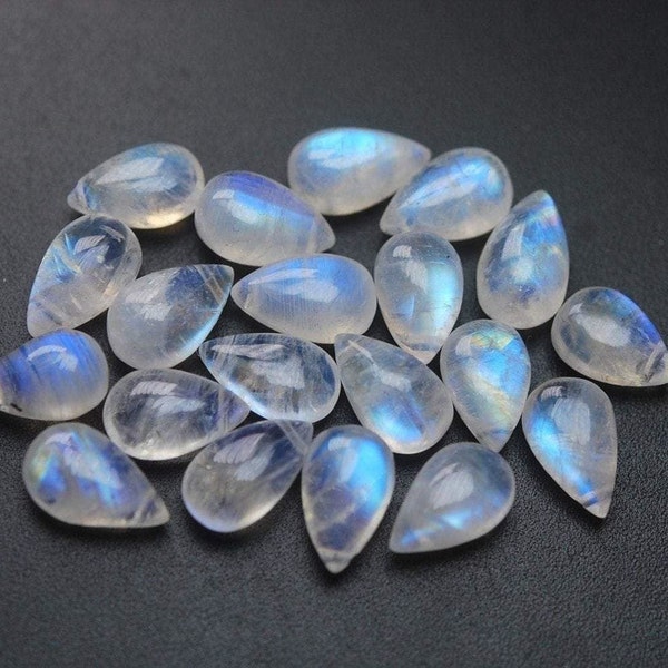 Blue Flashy Rainbow Moonstone Smooth Pear Shape Briolettes, Moonstone Beads, Blue Moonstone Pair Drop Beads, 10-13mm Size, 12 PAIR 25pc SALE