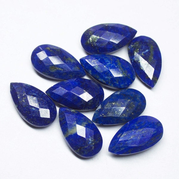 Royal Blue Lapis Lazuli Faceted Pear Drop Briolette Pair Loose Beads 5pc 14mm x 10mm