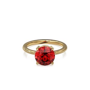 Lab Ruby Four-Prong Solitaire Engagement Ring, Round Cut, Open Partial Basket, Solid Gold, July Birthstone